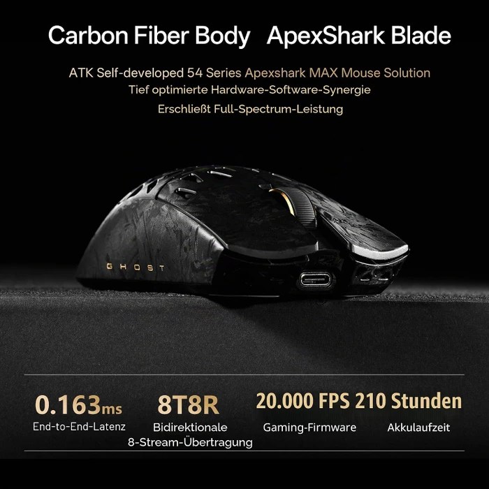 ATK Blazing Sky Ghost Ultimate 8K Hollow Carbon Fiber Wireless, schwarz, USB/Bluetooth