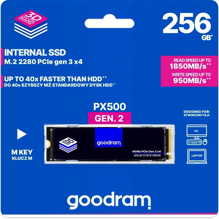 goodram PX500 GEN.2 256GB, M.2 2280 / M-Key / PCIe 3.0 x4, Kühlkörper
