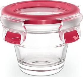 Emsa Clip&Close Glas rund Aufbewahrungsbehälter 100ml rot