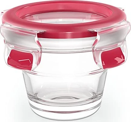 Emsa Clip&Close Glas rund Aufbewahrungsbehälter 100ml rot