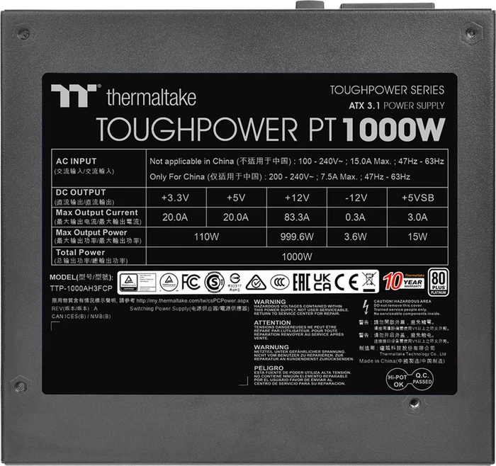 Thermaltake ToughPower PT 1000W, ATX 3.1
