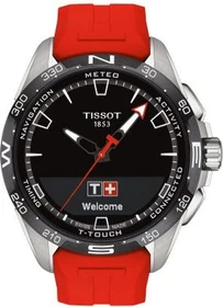 Tissot T-Touch Connect Solar schwarz/silber mit Kautschukarmband rot