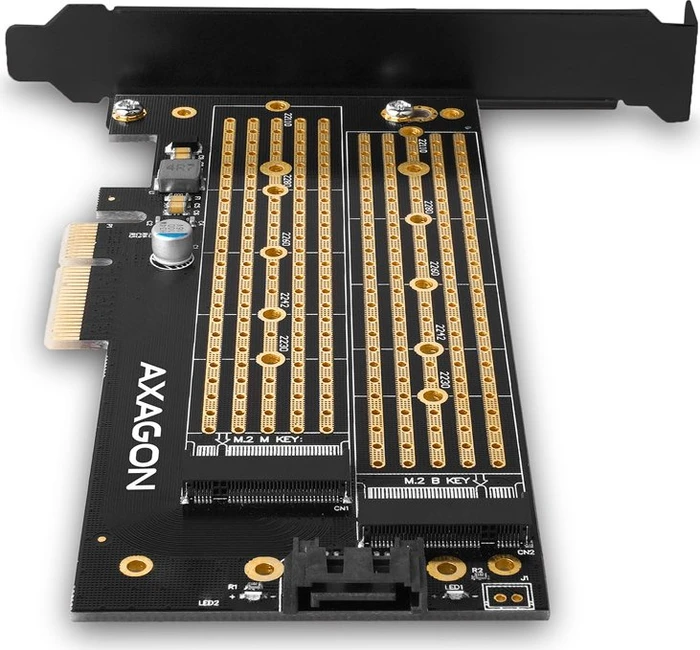 Axagon PCIe -> M.2 PCIe, SATA -> M.2 SATA, PCIe 3.0 x4