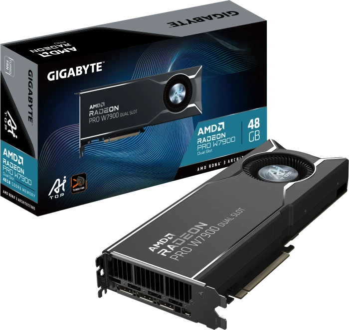 GIGABYTE Radeon PRO W7900 Dual Slot AI TOP 48G, 48GB GDDR6, 3x DP, mDP