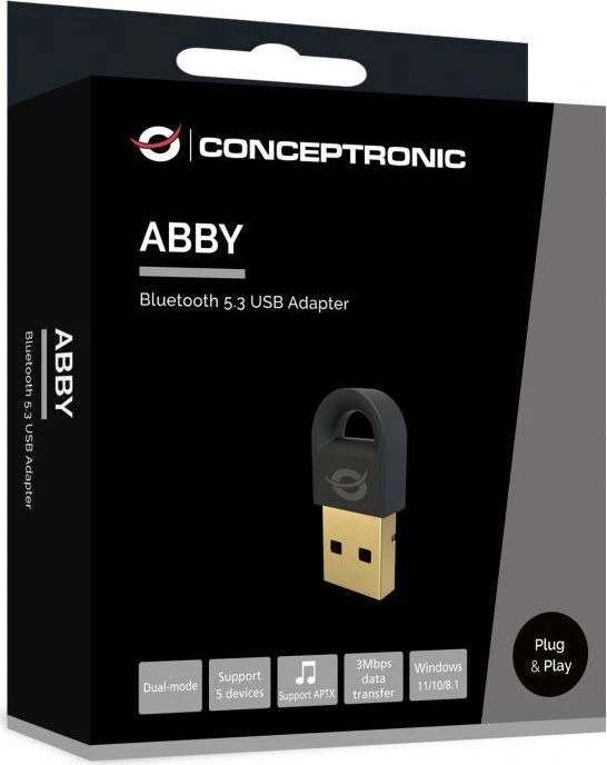 Conceptronic ABBY16B Bluetooth USB Adapter, Bluetooth 5.3, USB-A 2.0 [Stecker]