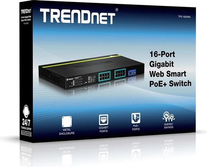 TRENDnet TPE Rackmount Gigabit Smart Switch, 16x RJ-45, 2x RJ-45/SFP, 185W PoE+