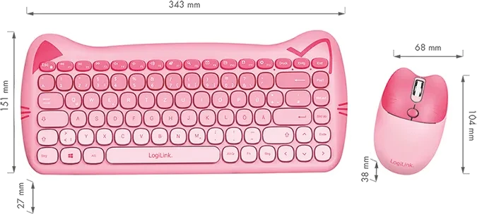 LogiLink Kitty Kindgerechtes Wireless Tastatur-Maus-Set, rosa, USB, DE