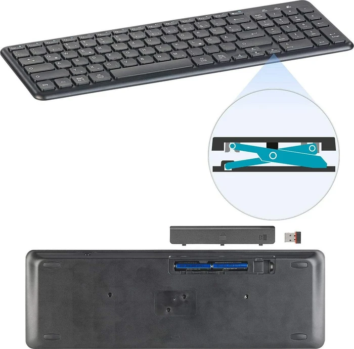 GeneralKeys Multi-Device-Funktastatur, schwarz, USB/Bluetooth, DE