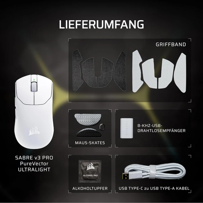 Corsair Sabre v3 Pro PureVector Ultralight Wireless, weiß, USB