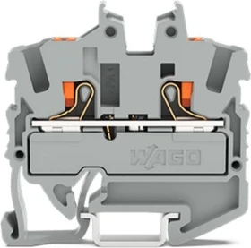 Wago 2-Leiter-Mini-Durchgangsklemme mit Drücker 2,5 mm² mit Prüföffnung seitliche und mittige Beschriftung für Tragschiene 15 Push-in CAGE CLAMP 2,50 mm² grau