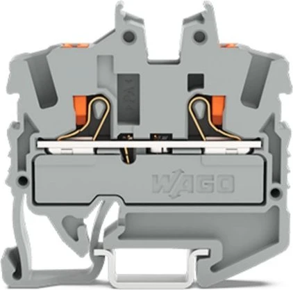 Wago 2-Leiter-Mini-Durchgangsklemme mit Drücker 2,5 mm² mit Prüföffnung seitliche und mittige Beschriftung für Tragschiene 15 Push-in CAGE CLAMP 2,50 mm² grau