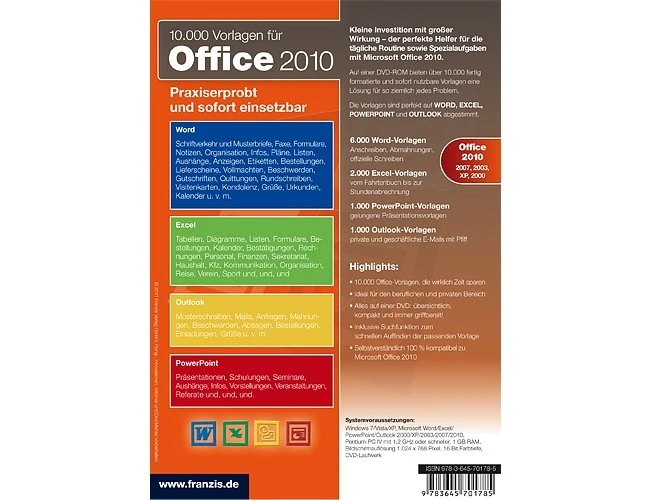 Franzis 10.000 Vorlagen für Office 2010, ESD (deutsch) (PC)