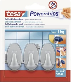 tesa Powerstrips Klebehaken small chrom, Klebehaken, 3 Stück