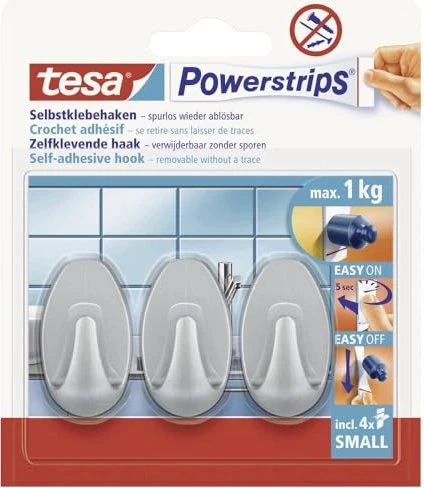 tesa Powerstrips Klebehaken small chrom, Klebehaken, 3 Stück
