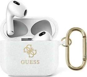 Guess Airpods 3 Hülle Glitter Collection weiß gold