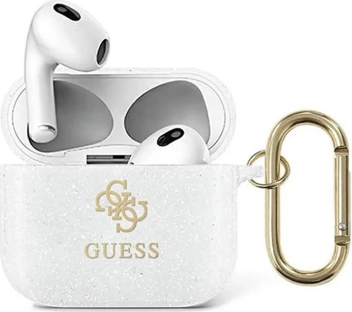 Guess Airpods 3 Hülle Glitter Collection weiß gold