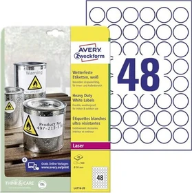 Avery-Zweckform Folienetiketten rund, 30mm, wetterfest, weiß, 20 Blatt (960 Etiketten)