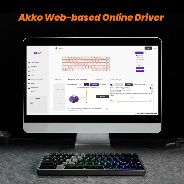 Akko MOD68 HE, Gradient Hybrid Black Transparent, LEDs RGB, hot-swap, AstroAim Magnetic, USB/Bluetooth, US