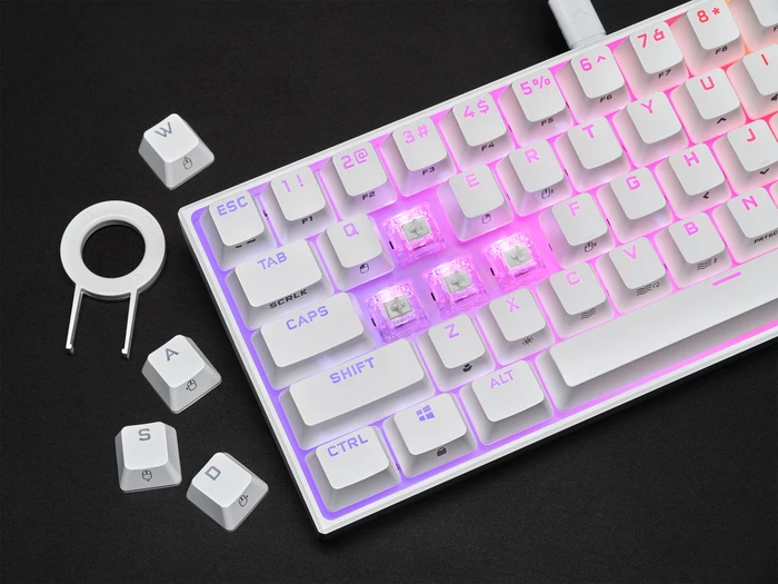 Corsair Gaming K65 RGB Mini, 60%, weiß, MX SPEED RGB Silver, USB, DE