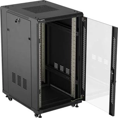 Lanberg 19" Rackschrank 22HE, freistehend, Flat Pack, Glastür, IP20, RAL 9004, 800mm tief