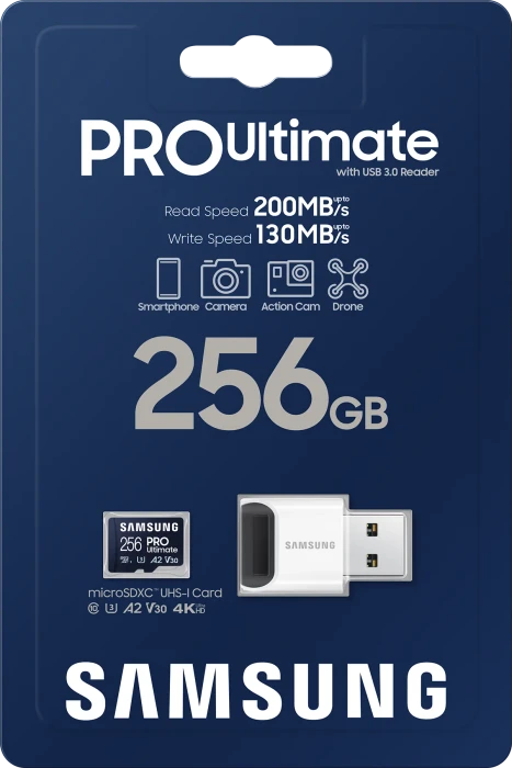 Samsung PRO Ultimate R200/W130 256GB USB-Kit, UHS-I U3, A2, Class 10