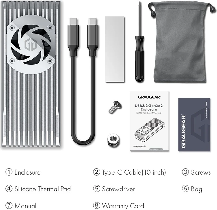 Graugear G-M206-20G-F USB 3.2 SSD-Gehäuse für M.2 2280 NVMe SSD, USB-C 3.2