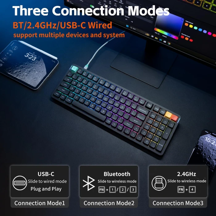 NuPhy Air100 V3 Mac/PC, Nebula Dark, schwarz, hot-swap, Low-Profile Blush nano, USB/Bluetooth, US