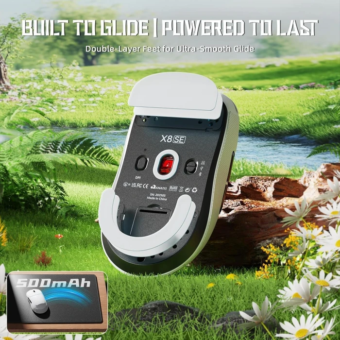 Attack Shark X8 SE Tri-mode Wireless Gaming Mouse, weiß, inkl. Grip Tape, USB/Bluetooth