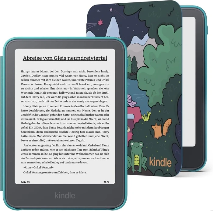 Amazon Kindle 13. Gen, 16GB Flash, ohne Werbung, Kids Edition, inkl. Hülle Zelten am See [2026]