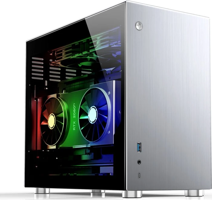 Jonsbo V10, silber, Glasfenster, Mini-ITX