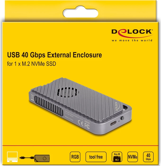DeLOCK Externes Gehäuse für M.2 NVMe SSD RGB, Thunderbolt 3 / USB-C 3.1