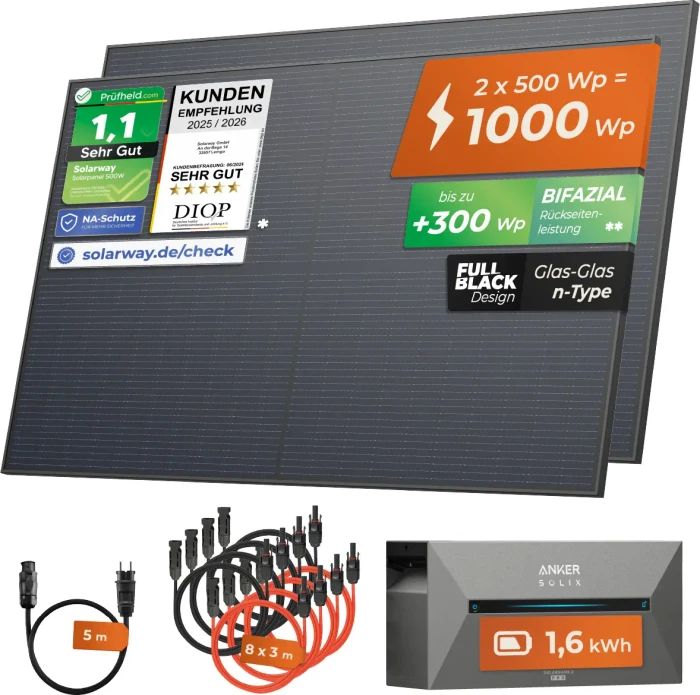 Solarway Deye SUN-M80G4 + JA Solar JAM66S30 + Anker Solarbank E1600, 800W, 1kWp