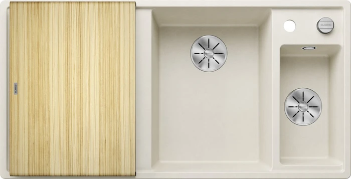 Blanco Axia III 6 S InFino Becken rechts mit Ablauffernbedienung softweiß inkl. Holzschneidebrett