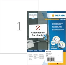 Herma Adressetiketten, A4, ablösbar, weiß, matt, 100 Blatt (100 Etiketten)