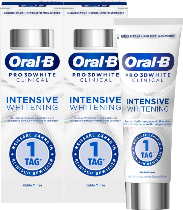 Oral-B Pro 3D White Clinical Intensive Whitening Kühle Minze Zahncreme, 150ml (2x 75ml)