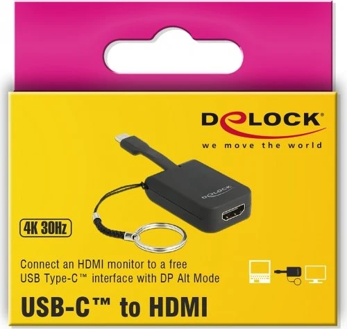 DeLOCK USB Type-C Adapter zu HDMI, DP Alt Mode, 4K 30Hz, Schlüsselanhänger, USB-C 3.0 [Stecker]