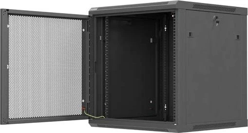 Lanberg WF01 Series 19" Wandschrank 12HE, hängend, Flatpack, Gitternetztür, IP20, RAL 9004, 600mm tief