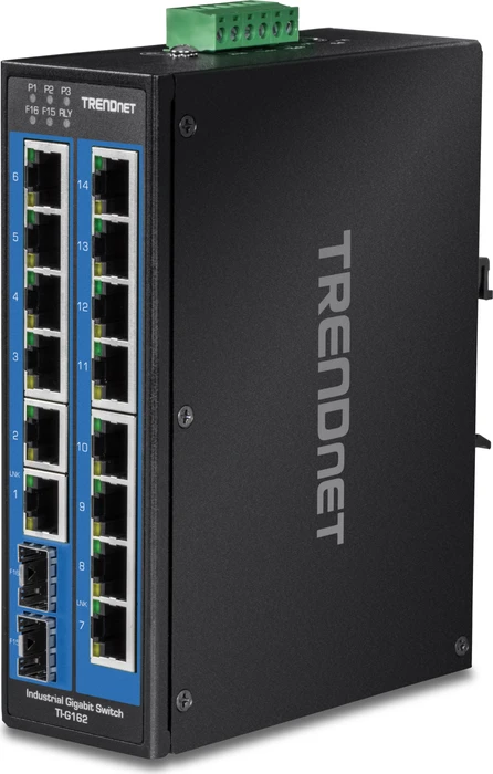 TRENDnet TI Hardened Industrial Railmount Gigabit Switch, 14x RJ-45, 2x SFP