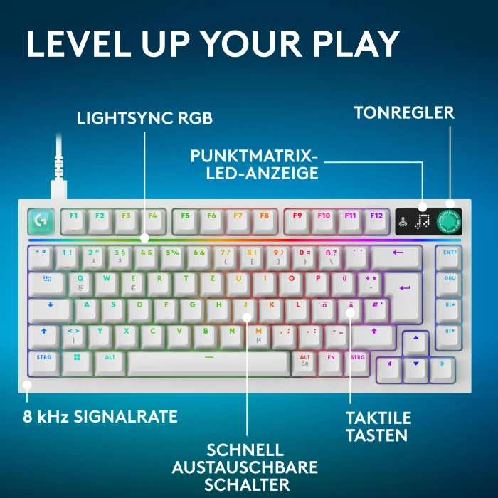 Logitech G316 X 75, weiß, Tactile Switch, USB, FR
