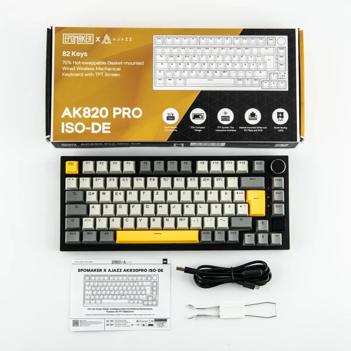 Ajazz AK820 Pro Wireless, Grey, LEDs RGB, hot-swap, Ajazz Gift, USB/Bluetooth, DE