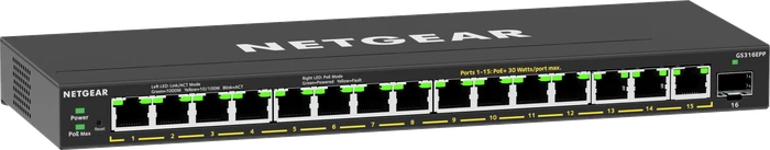 Netgear Ethernet Plus GS300 Desktop Gigabit Switch, 15x RJ-45, 1x SFP, 231W PoE+
