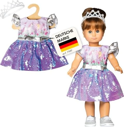 Heless Kleid Fee und Einhorn mit Wendepailletten und silberner Krone 35-45cm