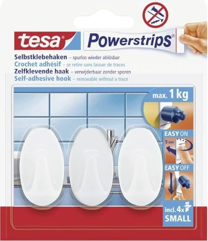 tesa Powerstrips Klebehaken mini chrom, Klebehaken, 3 Stück