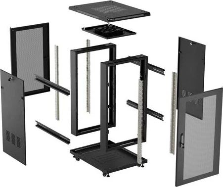 Lanberg 19" Rackschrank 22HE, LCD, freistehend, Flat Pack, V2, Gitternetztür, IP20, RAL 9004, 800mm tief