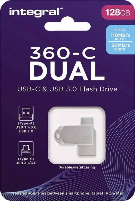 Integral 360-C Dual 128GB, USB-A + USB-C, USB 3.2 Gen 1×1