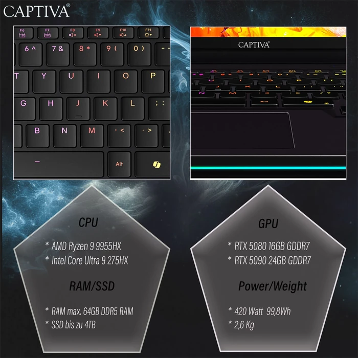 Captiva Ultimate Gaming R92-194, Ryzen 9 9955HX, 16GB RAM, 1TB SSD, GeForce RTX 5090, DE
