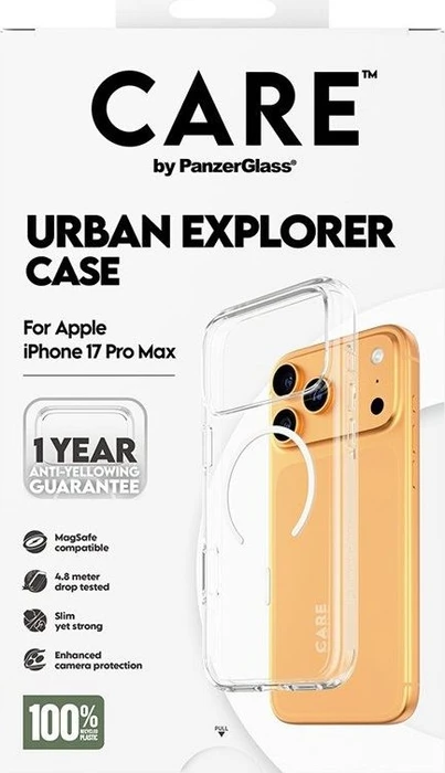 PanzerGlass Care Flagship Case Transparent Urban Explorer w. White MagSafe für Apple iPhone 17 Pro Max