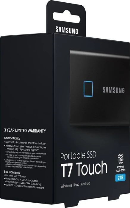 Samsung Portable SSD T7 Touch, Metallic Black, 2TB, USB-C 3.1