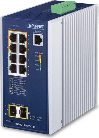 Planet IGS-4215 Industrial Railmount Gigabit Managed Switch, 8x RJ-45, 2x SFP, 240W PoE++
