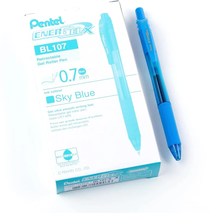 Pentel EnerGel X BL107 0.7mm/0.35mm Gelroller hellblau/transparent, 12er-Pack